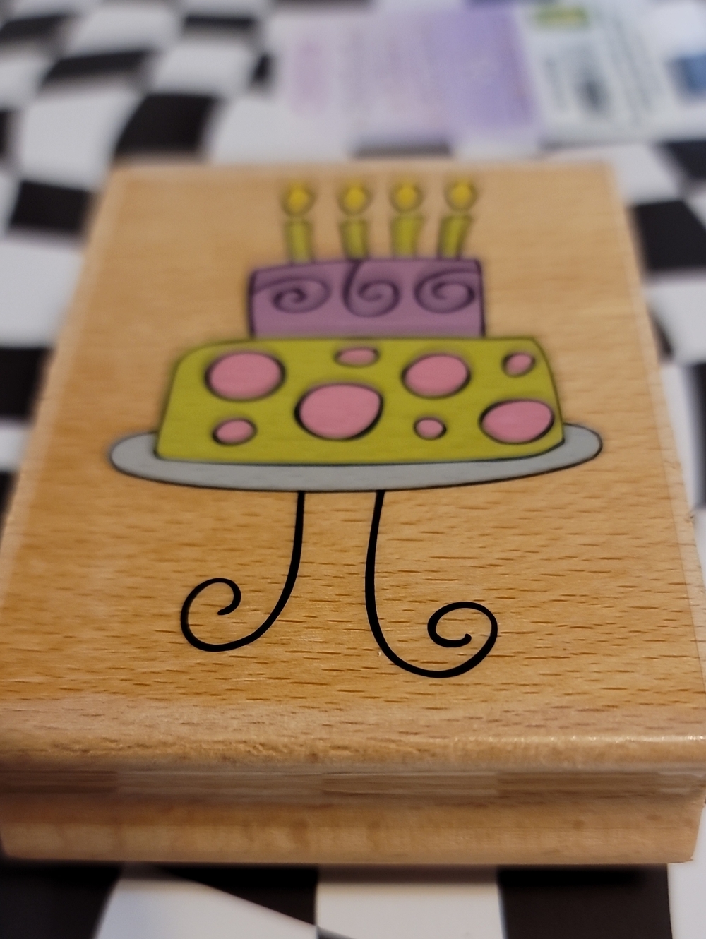 Wooden Birthday Cake Rubber Stamp